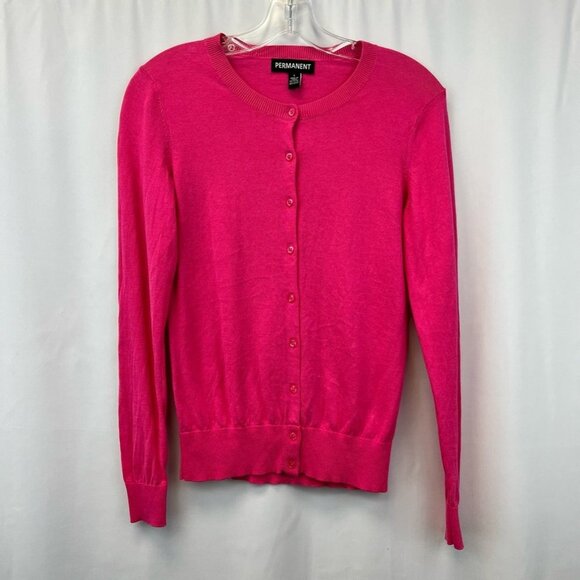 Permanent Womens Cardigan Sweater Pink Long Sleeve Crew Neck Button Up Small - Picture 1 of 9